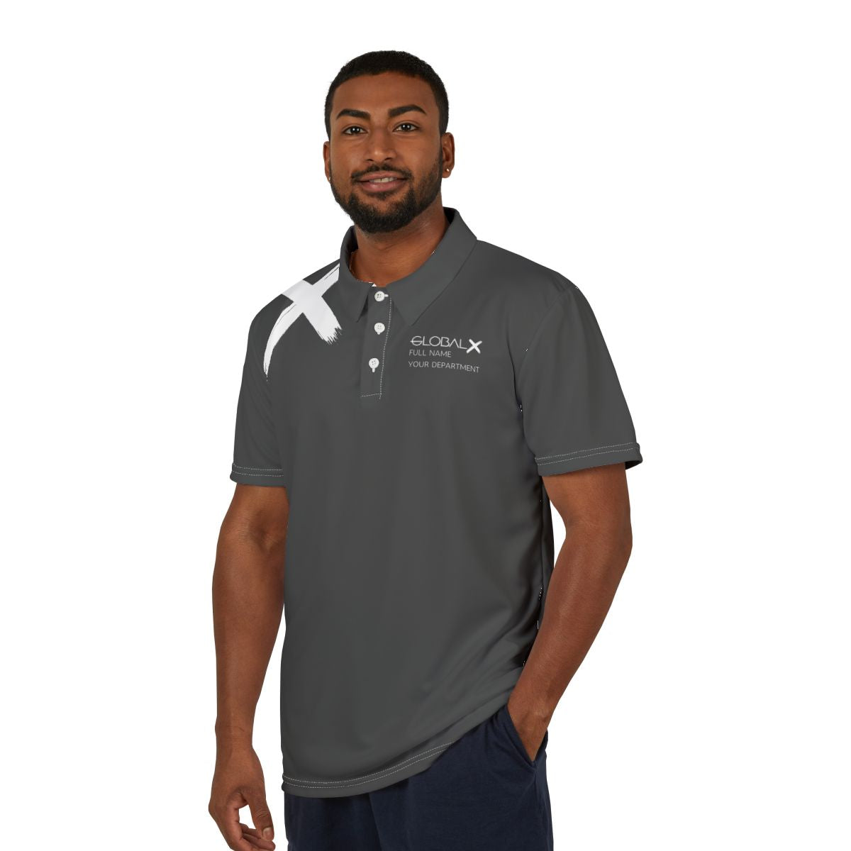 Personalized name and department polo - White on gray